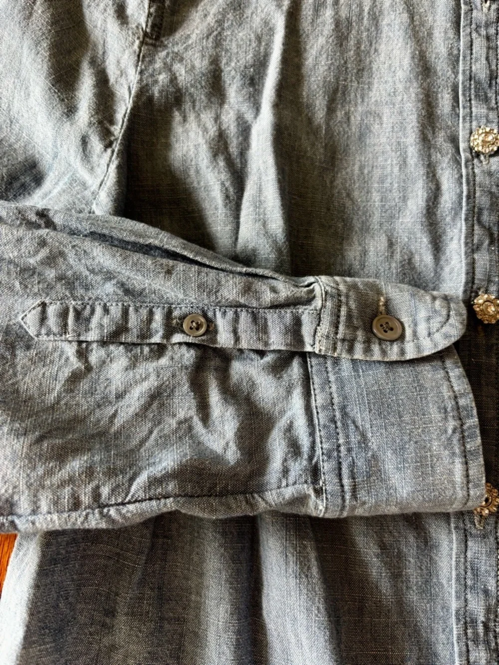 J. Crew Chambray Ruffle Collar Jewel Button-Front Blouse - Small